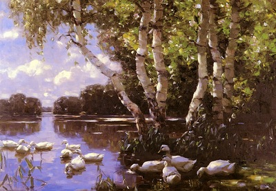 Alexander Koester Elf Enten Unter Birken Und Im Wasser