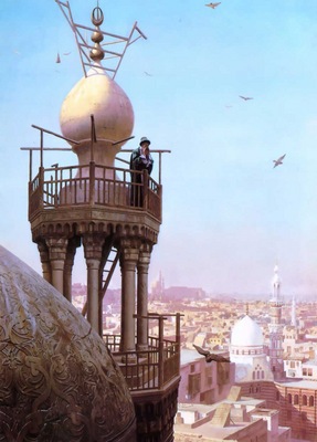 Jean Leon Gerome A Muezzin Calling From The Top Of A Minaret The Faithful To Prayer