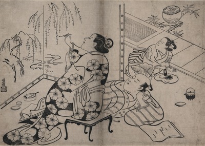 Torii Kiyonobu Courtesan painting a screen