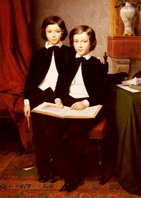 Leloir Jean Baptiste Auguste A Portrait Of Two Boys With A Sketchbook
