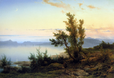 Lieste Cornelis Wanderer at the edge of a mountainlake Sun