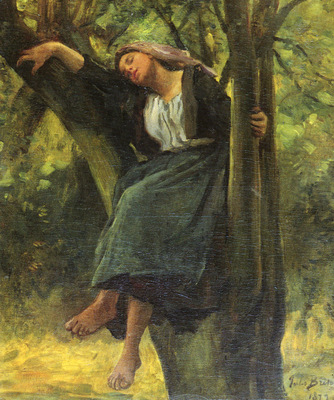 Breton Jules French 1827 to 1906 Asleep In The Woods SnD 1877 O C 61 6 by 50 8 cm
