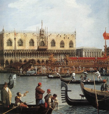 canaletto return of the bucentoro to the molo on ascension day detail