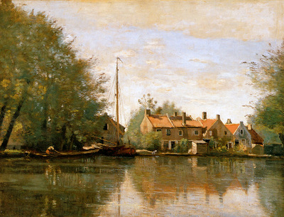 Corot Camille River landscape in Holland Sun