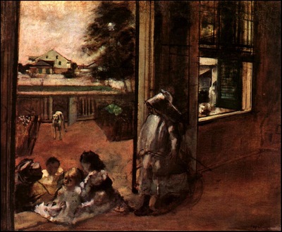 degas children sat down in the house door, 1872