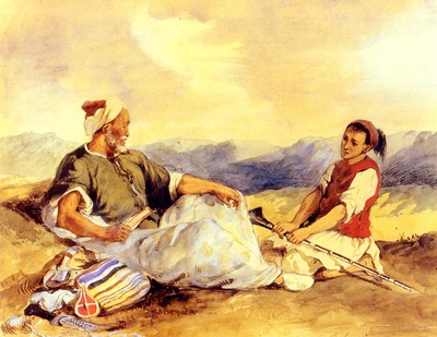Delacroix Eugene Two Moroccans Seated In The Countryside