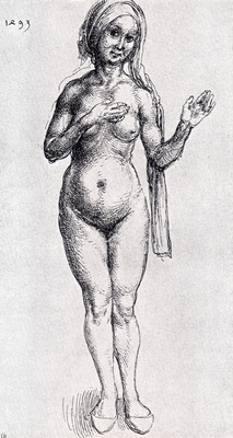 Durer Female Nude With Headcloth And Slippers