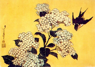 hokusai hydrangea and swallow