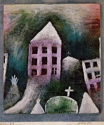 Klee Destroyed place, 1920, Oil on paper mounted on gray blu