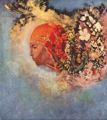 redon head with flowers c1895