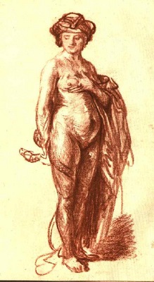 Rembrandt Female Nude with Snake Cleopatra , 1637, Red chal
