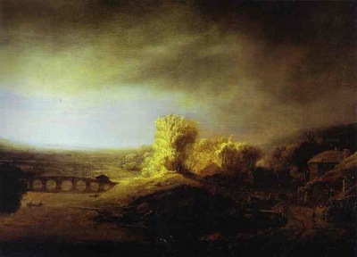 Rembrandt Landscape with a Long Arched Bridge