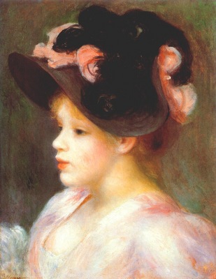 renoir girl with a pink and black hat c1890