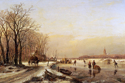 Schelfhout Andreas Winter landscape with scaters Sun