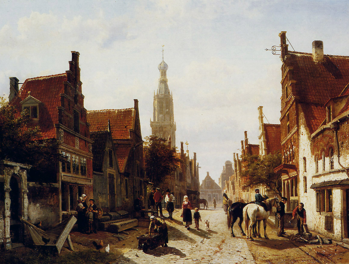 Старинная Голландия художник Корнелис спрингер 1817-1891