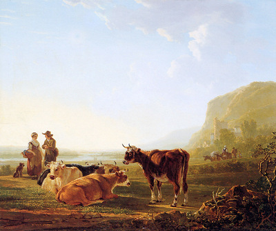 Strij van Jacob Landscape with resting cows Sun