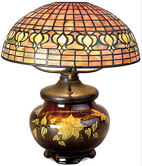 Tiffany Pomegranate Lamp with Mariposa Pottery Base
