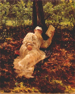 repin l n tolstoy resting in the woods