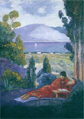 Woman in a Mediterranean landscape