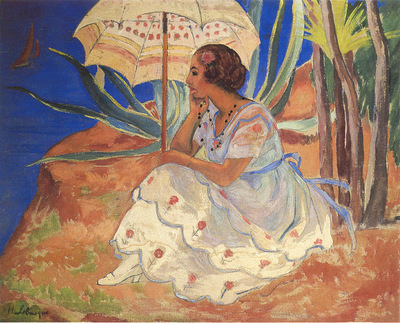 young woman with umbrella at st maxime