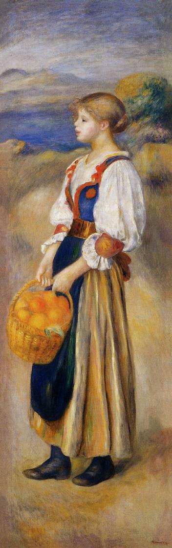girl with a basket of oranges