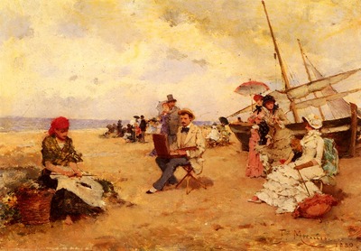 Miralles Francisco The Artist Sketching On A Beach