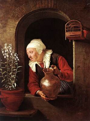 Old Woman Watering Flowers WGA