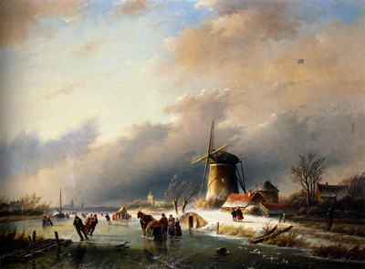 Jan Jacob Spohler Figures Skating on a Frozen River