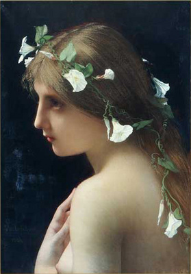 Lefebvre Jules Joseph Nymph with morning glory flowers