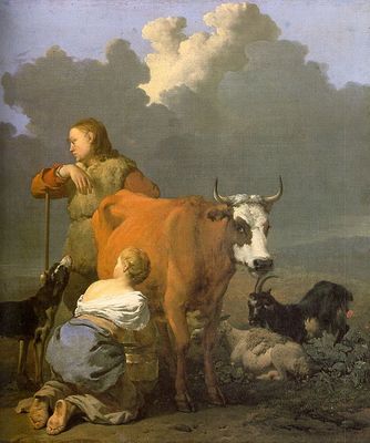 Woman Milking a Red Cow WGA