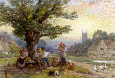 Foster Myles Birket Fugures And Children Beneath A Tree In A Village