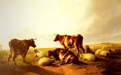 Cooper Thomas Sidney Cattle and Sheep In A Landscape